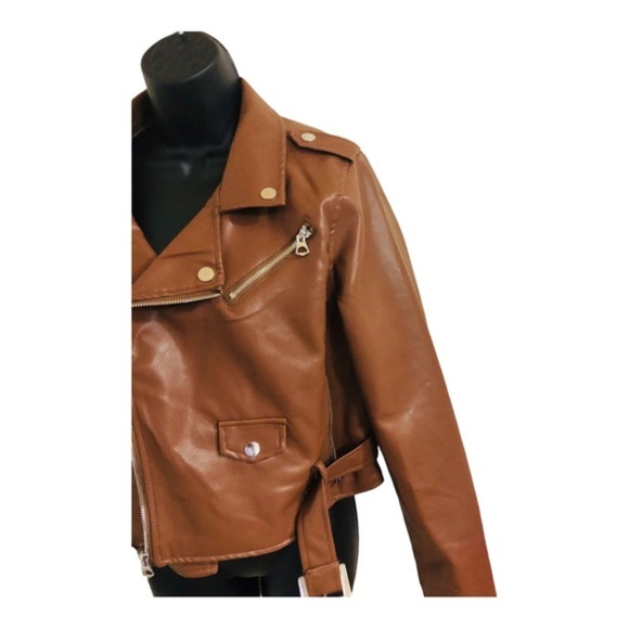 Stoosh brown leather look classic motorcycle biker rocker jacket size XL new - Picture 6 of 15